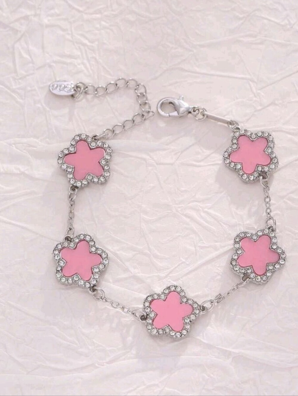 Trendy Pink Leaf Crystal Link Bracelet